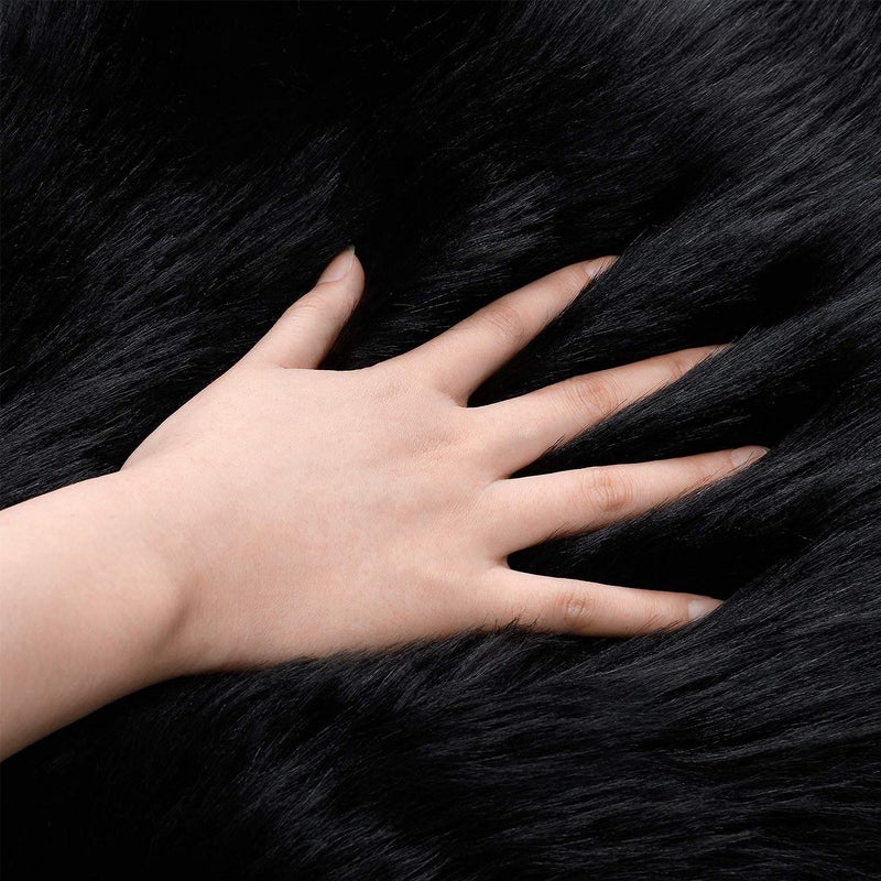 Maple's 1Pc Faux Sheepskin Wool Fur Car Seat Cover for Cars SUV Trucks Universal Fit, Soft Plush Synthetic Wool Buck Fur Car Seat Cushions by FLMaples(Black) - Image 3